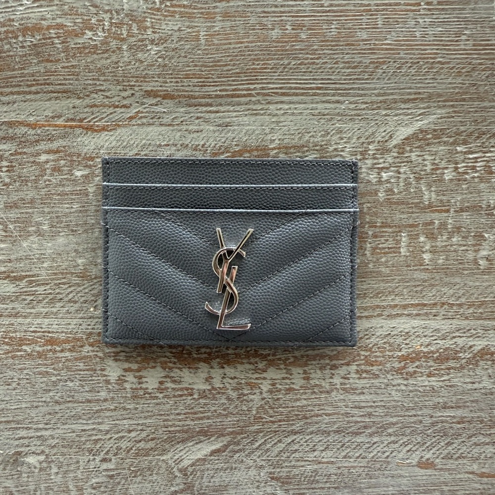 Saint Laurent Charcoal Card Holder with Silver Logo